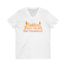 Load image into Gallery viewer, DCYG 24SX Baddies Orange logo Unisex Jersey Short Sleeve V-Neck Tee