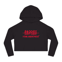 Load image into Gallery viewer, DCYG FX Baddies Red Logo Women’s Cropped Hooded Sweatshirt