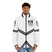 Load image into Gallery viewer, DCYG Black People Unisex Black logo & White Puffer Jacket (AOP)