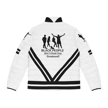Load image into Gallery viewer, DCYG Black People Unisex Black logo & White Puffer Jacket (AOP)
