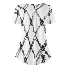 Load image into Gallery viewer, DCYG XD Black & White Womens Scoop Neck Short sleeve Loose Blouse