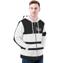 Load image into Gallery viewer, DEI White Logo & Black and White Mens All Over Print Classic Zip Hoodie