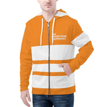 Load image into Gallery viewer, DEI White Logo & Orange and White Mens All Over Print Classic Zip Hoodie