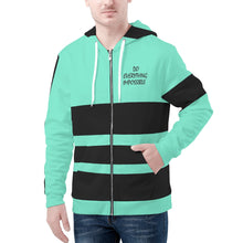 Load image into Gallery viewer, DEI Black Logo, Stripes & Mint Green Mens All Over Print Classic Zip Hoodie