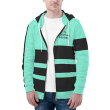 Load image into Gallery viewer, DEI Black Logo, Stripes & Mint Green Mens All Over Print Classic Zip Hoodie