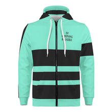Load image into Gallery viewer, DEI Black Logo, Stripes & Mint Green Mens All Over Print Classic Zip Hoodie