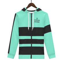 Load image into Gallery viewer, DEI Black Logo, Stripes & Mint Green Mens All Over Print Classic Zip Hoodie
