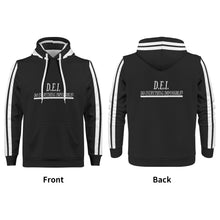 Load image into Gallery viewer, D.E.I. White Logo, Stripes & Black Mens All Over Print Warm Velvets Pair Of Hoodie
