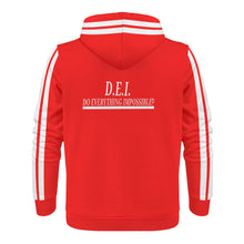 Load image into Gallery viewer, D.E.I. White Logo, Stripes & RED Mens All Over Print Warm Velvets Pair Of Hoodie