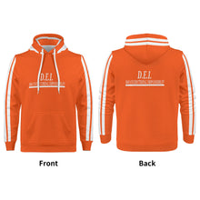 Load image into Gallery viewer, D.E.I. White Logo, Stripes & Orange Mens All Over Print Warm Velvets Pair Of Hoodie