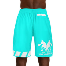 Load image into Gallery viewer, DCYG Dbl Basketball Players Neon Turquoise & White Men's Shorts