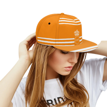 Load image into Gallery viewer, Royalty White Logo, Stripes & Orange ,White Snapbacks