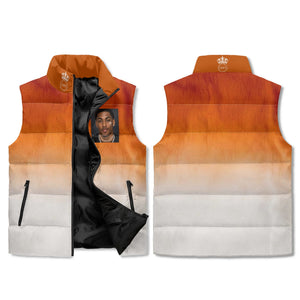 ROYALTY, GAS WEAR, White Logo, Black Male, Orange,White , Unisex Lightweight All Over Printing Stand Collar Zip Up Puffer Vest