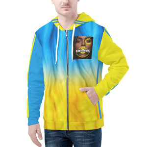 RACISM=R.O.I. , Yellow Logo, Yellow , Blue Stripes, Yellow, Blue Mens All Over Print Classic Zip Hoodie