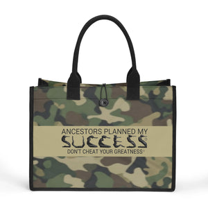 ANCESTORS PLANNED MY SUCCESS, Black Logo, Camouflage Premium All-Over Print Canvas Tote Bag(3 layers)