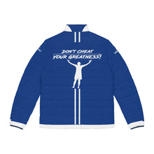 Load image into Gallery viewer, DCYG White logo & Blue Unisex Puffer Jacket (AOP)