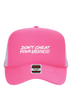 Load image into Gallery viewer, DON'T CHEAT YOUR GREATNESS R 5 Panel Neon Back Split Cap