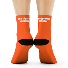 Load image into Gallery viewer, DCYG White Cartoon & Neon Orange Crew Socks