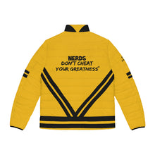 Load image into Gallery viewer, DCYG NERDS Unisex Black logo & Light Gold Puffer Jacket (AOP)