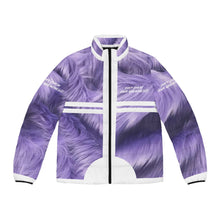 Load image into Gallery viewer, DCYG White logo & Purple Fur Xclusive Unisex Puffer Jacket (AOP)