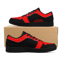 Load image into Gallery viewer, DCYG G4's Black & Red, Black Sole Low-Top Leather Sneakers