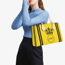 Load image into Gallery viewer, Royalty DON'T D4XV Black Logo ,Stripes & Gold Multiple Sizes Upgraded Luxury Women PU Leather Handbag