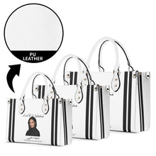 Load image into Gallery viewer, Ancestors Muslim, Female, Black Logo ,Stripes & White Multiple Sizes Upgraded Luxury Women PU Leather Handbag