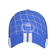 Load image into Gallery viewer, Royalty 24 White Logo,Stripes & Blue Curved Brim Baseball Cap (AOP)
