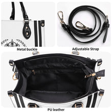 Load image into Gallery viewer, Royalty 24 Black Logo, Stripes & White Multiple Sizes Upgraded Luxury Women PU Leather Handbag