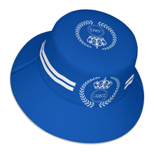 Load image into Gallery viewer, Royalty 24 White Logo ,Stripes & Blue Reflective Bucket Hat