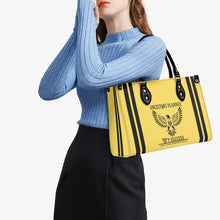 Load image into Gallery viewer, Ancestors Native, Black Logo , Stripes & Yellow Multiple Sizes Upgraded Luxury Women PU Leather Handbag