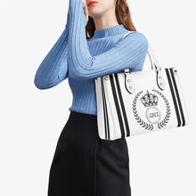 Load image into Gallery viewer, Royalty 24 Black Logo ,Stripes & White Multiple Sizes Upgraded Luxury Women PU Leather Handbag