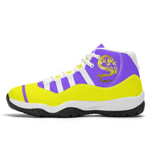 Load image into Gallery viewer, SWAN Yellow Dragon Logo, Purple, Yellow High Top Air Retro Sneakers - White