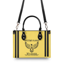 Load image into Gallery viewer, Ancestors Native, Black Logo , Stripes & Yellow Multiple Sizes Upgraded Luxury Women PU Leather Handbag