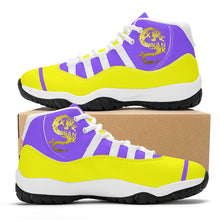 Load image into Gallery viewer, SWAN Yellow Dragon Logo, Purple, Yellow High Top Air Retro Sneakers - White