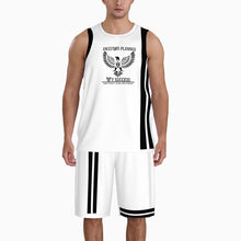 Load image into Gallery viewer, Ancestors Native, White Logo, Black Stripes & White Basketball Uniform Jersey Set