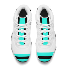 Load image into Gallery viewer, DONT D4X Black Logo ,Teal,Black Stripes & White High Top Air Retro Sneakers - White