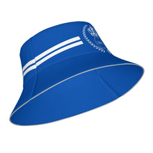 Load image into Gallery viewer, Royalty 24 White Logo ,Stripes & Blue Reflective Bucket Hat