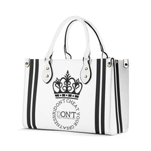 Load image into Gallery viewer, Royalty DON'T D4XV Black Logo ,Stripes & White Multiple Sizes Upgraded Luxury Women PU Leather Handbag