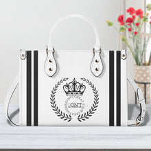 Load image into Gallery viewer, Royalty 24 Black Logo, Stripes & White Multiple Sizes Upgraded Luxury Women PU Leather Handbag