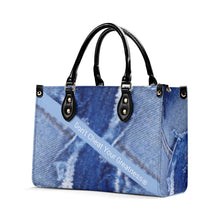 Load image into Gallery viewer, 45 Dgr White Logo & Denim Multiple Sizes Upgraded Luxury Women PU Leather Handbag