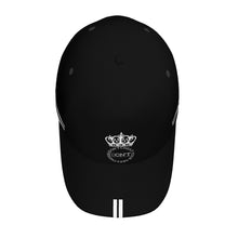 Load image into Gallery viewer, Royalty DON'T D4XV White Logo ,Stripies & Black Curved Brim Baseball Cap (AOP)