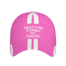 Load image into Gallery viewer, Ancestors Black, White Logo, White Stripes & Pink Curved Brim Baseball Cap (AOP)