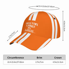 Load image into Gallery viewer, Ancestors Black, White Logo, White Strips & Orange Curved Brim Baseball Cap (AOP)
