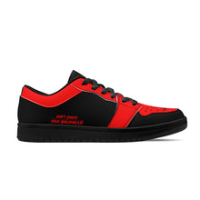 Load image into Gallery viewer, DCYG G4's Black & Red, Black Sole Low-Top Leather Sneakers