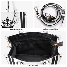 Load image into Gallery viewer, Royalty DON'T D4XV Black Logo ,Stripes & White Multiple Sizes Upgraded Luxury Women PU Leather Handbag