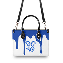 Load image into Gallery viewer, DRIP Blue Logo & White Multiple Sizes Upgraded Luxury Women PU Leather Handbag