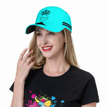 Load image into Gallery viewer, Royalty DON'T D4XV Black Logo, Stripes, Designs & Turquoise Curved Brim Baseball Cap (AOP)