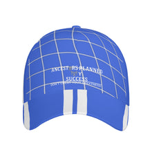 Load image into Gallery viewer, Ancestors Native White Logo, Netting, & Blue Curved Brim Baseball Cap (AOP)