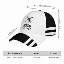 Load image into Gallery viewer, NERDS DRONE WEAR Black Logo , Stripes & Curved Brim Baseball Cap (AOP)